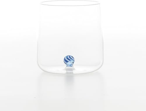 Zafferano Bilia Candy Tumbler Trinkgläser 4er Set, Gläser mit Einer Bunten Kugel Innen, Wassergläser 440 ml, 4 Farben, Spülmaschinenfest, Blau
