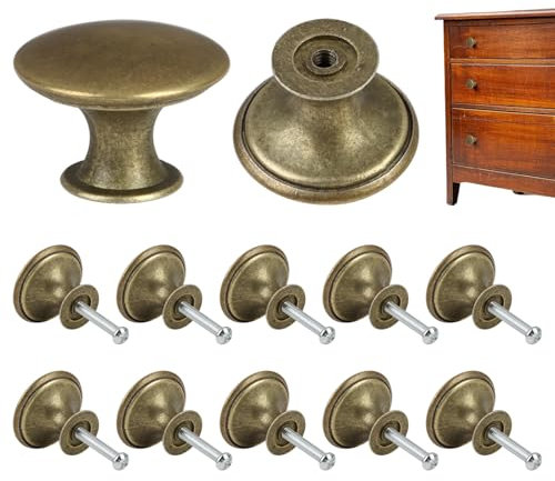 KeyQueen Lot de 12 Boutons de Porte, Vintage Laiton Boutons de Placard Antique Chic Metal pour Tiroir Poignée d'Armoire Meuble Cuisine Chambre Rétro avec Vis Assorties (30mm, Bronze Jaune)