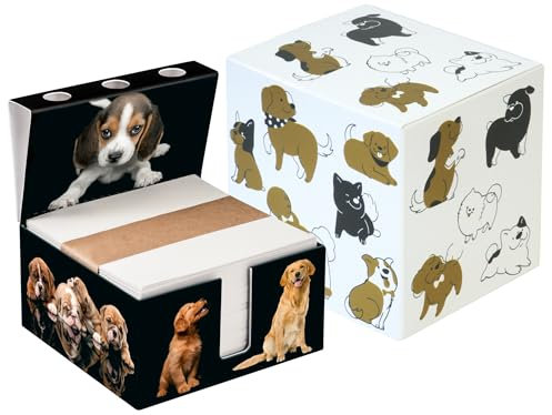 PrintCollect Zettelbox „Dogs“ aus stabil verklebtem Vollkarton, mit Stifthalter, Notizzettel aus kräftigem Papier(1er-Set im Geschenkkarton)