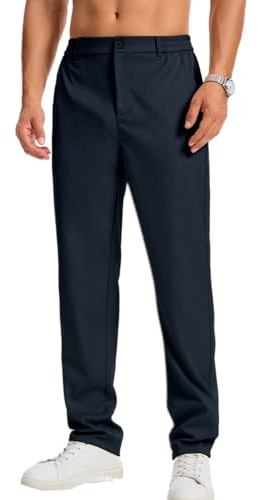 LVCBL Pantalon Chino pour Homme - Coupe Droite - Couleur Unie - avec élastique à la Taille Marine 2XL
