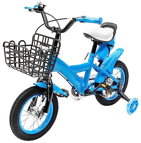 12-Zoll-Kinderfahrrad mit Stützrädern für Jungen und Mädchen von 2-6 Jahren, höhenverstellbares Kinderfahrrad für das Fahrtraining im Freien (Blau)