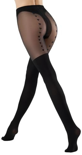 MANZI Mock Suspender Tights Plain Metallic Sparkle Mock Hold Ups Heart Patterned