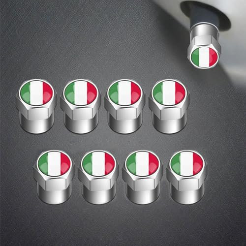 8 Stück Metall Ventilkappen Auto Silber (8 Länderflaggen-Varianten), Universell für Schrader Ventile (8mm), Reifenventilkappen für Auto Motorrad Fahrrad (Italien)
