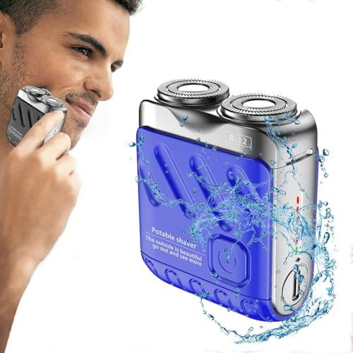 Skypicnic Portable Rotary Dual Ring Electric Shaver,Rasierer Herren Elektrisch,Mini Elektrorasierer,Wasserdichter Multifunktionaler Elektrischer Rasierer,Tragbarer Stumm Mini Elektrorasierer (Blau)