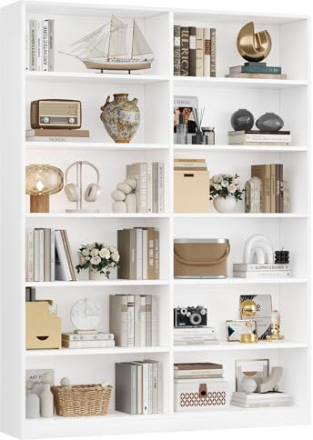 FirFurd Bücherregal Regal mit 12 Fächern Bücherschrank Standregal Aufbewahrungsregal für Wohnzimmer Büro Küche 120 x 30 x 188,7 cm weiß