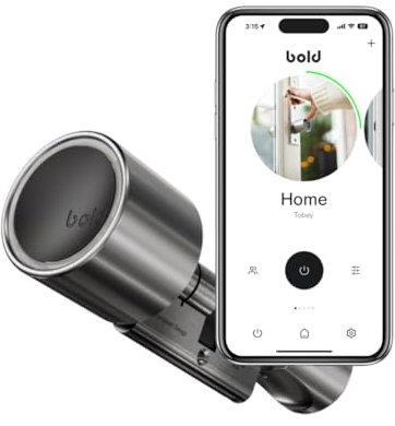 Bold Elite SX-45 Smart Door Lock, Keyless Euro Cylinder, Silver, App-Controlled with Matter Support (Silver, SX-45)