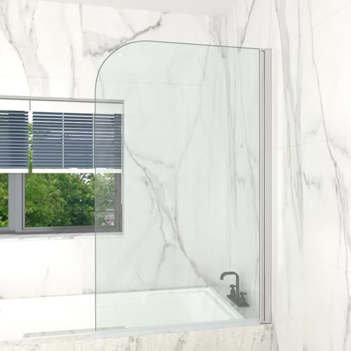 T&K Duschwand für Badewanne 90x140cm Chrom Badewannenwand Faltbar Runde Kante 5MM gehärtetes Sicherheitsglas beidseitig leicht zu reinigen Badewannenaufsatz Duschabtrennung für Badewanne