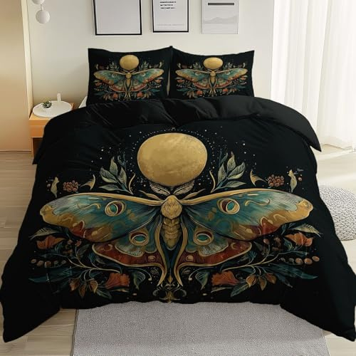 Bettwäsche Fantasie Motte Blumen Weiche Mikrofaser Atmungsaktiv Gold Wendebettwäsche Bettbezug Mit Reißverschluss + 2 Kissenbezug 80X80 cm 155 cm X 220 cm