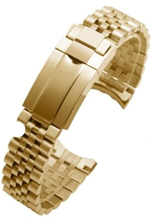 Cong Yi Solid Steel Arc Armband Kompatibel Mit Rolex Oyster Edelstahlarmband Herren- Und Damenuhrenkette 20 Mm Gürtel(Gold)
