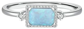 Stfery Verlobungsring 9K/ 14K Weiß Gold Damen, Rechteckiger Stein Ring mit Opal Rechteckschliff, Klassiker Trauringe Echt Gold Gr. 47-62