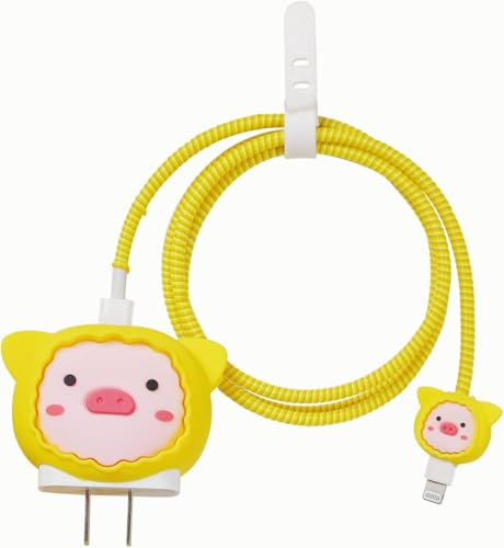 Compatible with Apple 20W/18W USB-C Adapter Charger, 3D Cartoon Protective Case for iPhone 20W USB-C Power Adapter Charger Fast Lightning Cover (Raincoat Pig)