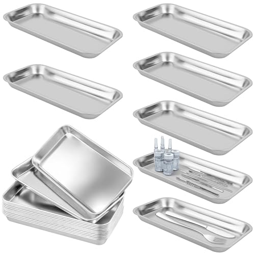 CAIYUANGUANGJIN 20Pcs Stainless Steel Instrument Tray, Laboratory Supplies Metal Medical Trays, Surgical Trays Tattoo Tray for Dental Clinical Lab Tool Instrument Bathroom Kitchen Organizer