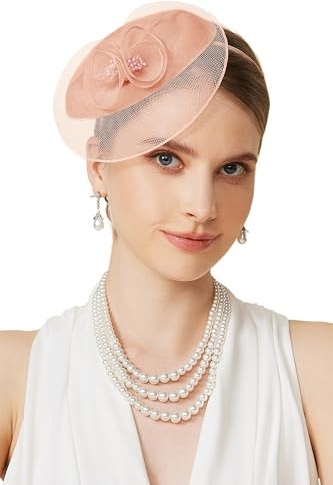 BABEYOND Chapeau bibi pour femme, élégant couvre-chef avec fleurs en maille et pince à cheveux pour mariage, jour de course, cocktail