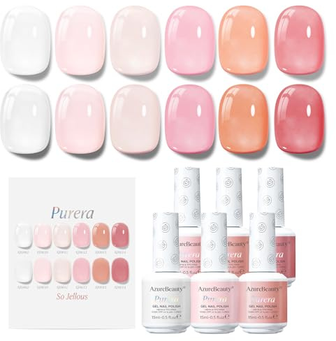 AZUREBEAUTY UV Nagellack 15 ml [So Jellous] - 6 Farben Jelly Rosa Nude HEMA-free UV/LED Gellack für Nageldesign, Lang anhaltend Soak-Off Gel Nagellack, Geschenke für Nagelstudios