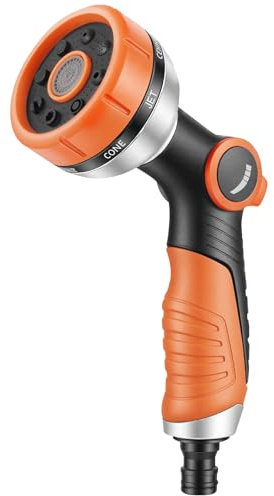 ANOMM Pistola de Riego, Boquilla de Pistola de Manguera Jardín, 8 Modos | Boquilla Rociadora Resistente con Control de Pulgar, para Regar Césped, Lavar Coches, Baño para Mascotas, Limpieza de Aceras