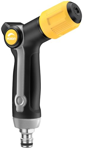 VOXON Pistola Manguera Jardin Resistente y Duradera, Flujo Agua Ajustable | Pulverizador de Jardín de Metal de Alta Resistencia, Con Control Mediante el Pulgar, Ideal para Riego y Lavado de Coches