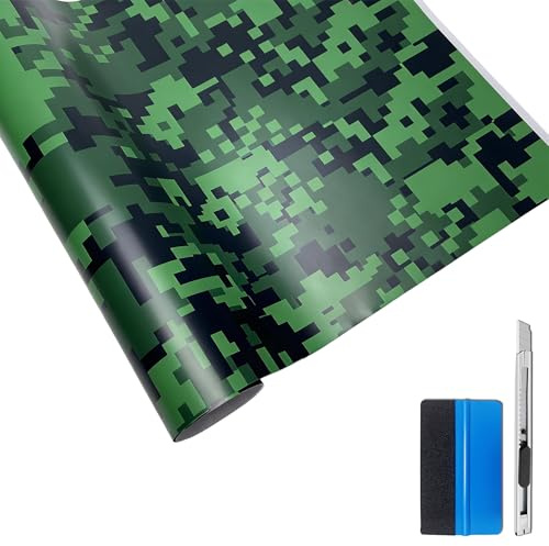 NewL Camouflage-Vinylfolie, Selbstkl., Luftkanäle, Grün Digital, 50x150 cm | Tarn-Optik, Montagewerkz. inkl., Luftablass-Technik, blasenfrei, dehnbar, für Autos, Motorräder, Computer, Laptops, Roller