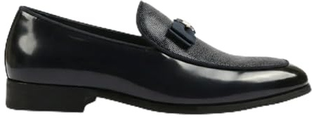 Infinity Leather Dolcetto Herren-Loafer, Marineblau, aus Strukturiertem Kunstleder, mit ikonischer Schnalle und Schleife, Freizeitschuhe
