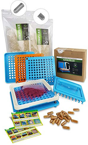 Kapselfüller + 1000 Leerkapseln| Platz für 100 Kapseln | Gr 00 | Kapselfüllgerät zum befüllen von Kapseln | getrennte Kapselhälften [kein vorheriges öffnen nötig] vegan HPMC(Kapselfüller inkl. 1000)