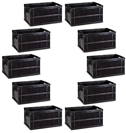 Relaxdays 10x Professionelle Transportbox, stabile Klappboxen, Gewerbe, hochwertiger Kunststoff, Qualität, 60 Liter, schwarz