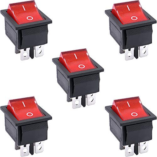 Taiss/5 pièces Interrupteur à Bascule ON/OFF DPST 4 broches 2 positions Commutateur à bascule avec rouge Indicateur LED 16A 250V AC pour Voiture Camion Bateau Appareils électroménagers KCD2-201N-R