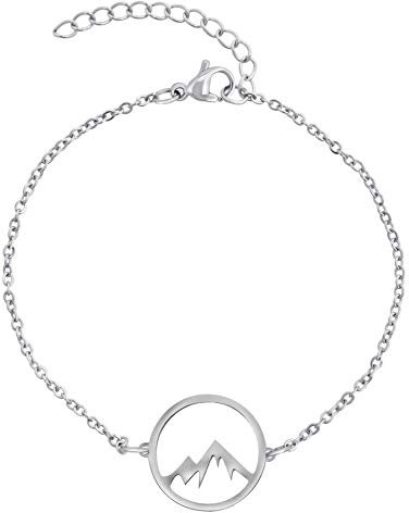 Nuoli® Berg Armband Damen Silber (15 + 5cm verstellbar) Bergarmband für Frauen & Mädchen, Armkette aus Edelstahl mit Berg Anhänger