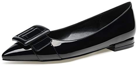 Castamere Scarpe Basse Ballerine Donna Punta Chiusa Antiscivolo Tacco a Blocco Nero Pelle Verniciata Scarpe EU 38