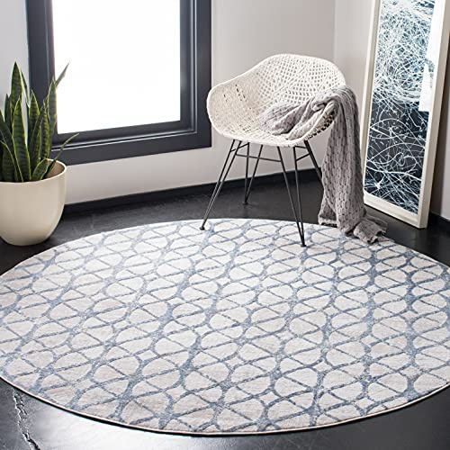 SAFAVIEH Geometrisch Teppich für Wohnzimmer, Esszimmer, Schlafzimmer - Amelia Collection, Kurzer Flor, Grau und Blau, 91 X 91 cm