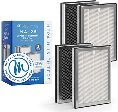 Medify MA-25R Replacement Filter 2-Pack, 2 Sets of 3-in-1 Filters | High Grade H13 True HEPA for 500 Sq. Ft. Air Purifier | Dual Air Intake | 99.9% Removal