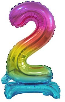 GoDan Beauty&Charm Luftballons Zahlen 0-9 zum Aufstellen auf dem Tisch 38 cm Folienballon Geburtstagsluftballons Zimmer und Raumdekoration beim Geburtstag Jubiläum (Zahl 2 Regenbogen)