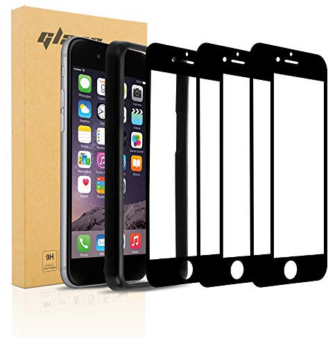 cadorabo 3x Verre Trempé couverture complète compatible avec Apple iPhone 6 / 6S Plus en TRANSPARENT avec NOIR - Pack de 3 Verre de protection d'écran trempé en dureté 9H avec aide à l'installation