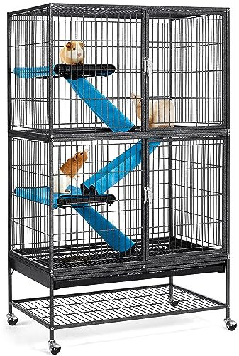 Yaheetech Grande Cage Rongeur 4 Niveaux pour Hamster, Cochon d'Inde, Furets, Écureuils, Chinchillas, Rat Domestique - Sur Roulettes, Noir, 78x51x137cm