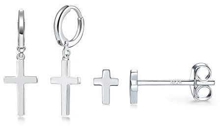 CERSLIMO Ohrstecker Silber 925, Klein Kreuz Ohrringe Creolen Set Ohrstecker Herren Damen