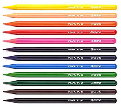 ESENG® Buntstifte Set PEARL PL-12, Vollmine|Holzfrei |Plastikfrei Farben Zeichnen Stifte Set, Farbstifte für Malbuch, Künstler Bundstifte, 12er Metalletui