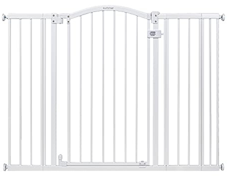 Summer Infant Extra Tall & Wide Safety Pet and Baby Gate, 29.5-53 Wide, 38 Tall, Pressure or Hardware Mounted, Install on Wall or Banister in Doorway or Stairway, Auto Close Walk-Thru Door - White