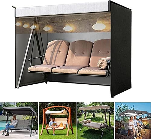 MeTikTok Sun Canopy 3 Seater Cover for Hollywood Swings Oxford Waterproof Windproof Sun Canopy Protective Cover Swing Awnings Parasols Roof Garden Bench Swing Bench Rocking Chair,Black,220x125x170cm