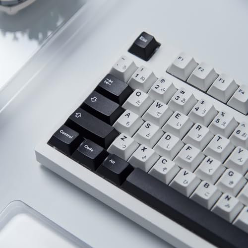 138 Tasten PBT Tastenkappe DYE-SUB Cherry Profil Japanisch Minimalistisch Schwarz und Weiß Tastenkappen für 61/64/ 87/104/108 Cherry MX Mechanische Gaming Tastatur(nur Tastenkappen)