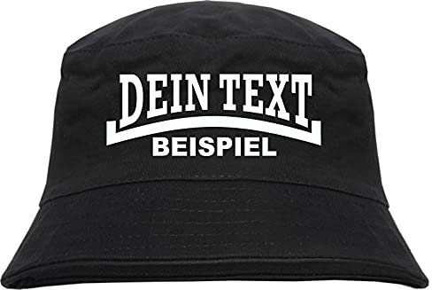 Individueller Fischerhut - Linie - Bucket Hat mit Wunschtext Bedruckt Schwarz S/M