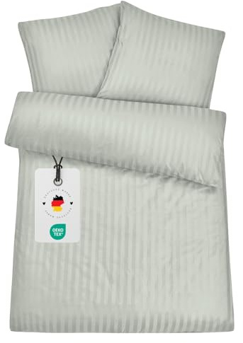 Carpe Sonno Damast Bettwäsche 135x200 Baumwolle | Bettwaren & Bettwäsche Baumwolle 135x200 | Duvet Cover gestreift Deckenbezug Kissenbezug mit Reißverschluss | Hotel Bettbezug 135 x 200 Grau