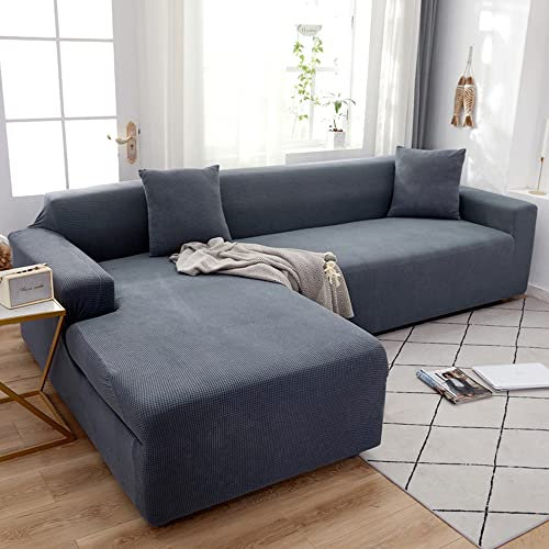 OKJK Copridivano angolare Impermeabile AntiGraffio Gatto,Copridivano con penisola Universale Elasticizzato Confortevole in Pile Polare Moda Tessuto per del Soggiorno,Dark Gray,1-Seat 90-140cm