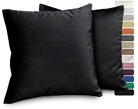 BEAUTEX Lea Samt Kissenhüllen 2er Set, Premium Kissenbezug, Sofa- und Dekokissen, Größe und Farbe wählbar (Schwarz 40x40 cm)