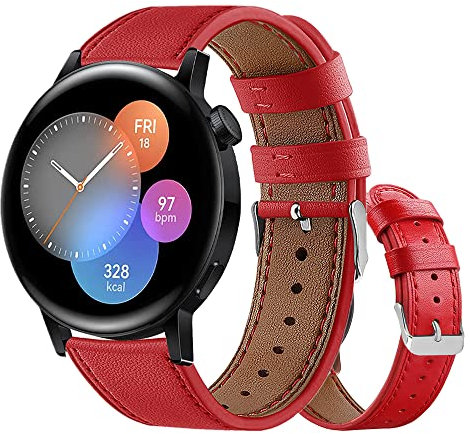Armbänder Leder Uhrenarmband für Huawei Watch GT3 42mm Leder mit Metallschnalle aus Edelstahl Armband für Herren Damen, Lederarmband für Huawei Watch GT3 42mm (rot,20mm)