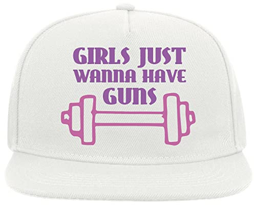 Girls Just Wanna Have Guns Dumbell Gym Art 5 Panel Snapback Flat Visor Cap Hat Baseballmütze Weiß