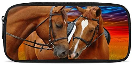 chaqlin Federmäppchen mit großer Kapazität für High School Office College Student Pencil Box Case, Braunes Paar Pferd, Münzbeutel