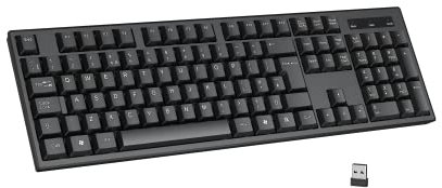 cimetech 2.4G Wireless Keyboard, QWERTY UK Full-Size Layout, USB Computer Keyboard with Numeric Keypad & Ergonomic Keys for Desktop/PC/Laptop/Surface/Smart TV/Notebook and Windows - Black