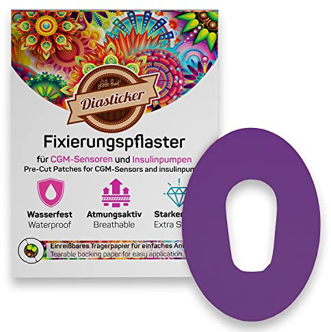 Diasticker - Dexcom G6 Plaster (10 Stück, Lila) - Wasserfest - Hautfreundlich - Atmungsaktiv - Starker Halt - Selbstklebende Fixierpflaster, Sensor-Fixierung