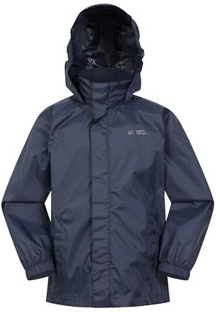 Mountain Warehouse Pakka Kids Waterproof Jacket - Wind Resistant, Lightweight,Breathable Rain Coat for Girls & Boys, Packaway Bag - For Rain, Autumn, Winter Dark Blue Kids Size 9-10 Years