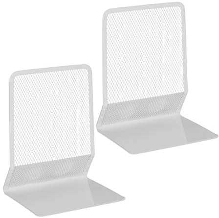 Relaxdays Buchstütze, 2er-Set, modernes Mesh-Design, Bücher und Ordner, Buchhalter HxBxT: 17x13,5x10,5 cm, Metall, weiß