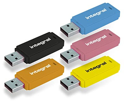 Integral 64GB Neon USB 2.0 Flash Drive 5-Pack (Black/Pink/Yellow/Orange/Blue)