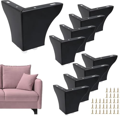 AKOLAFE 8er Set Möbelfüße Schwarz 10cm Möbelfüße Metall Sofa Füße Möbelbeine Sofafüße Metall für Schränke, Tische, Sofas, Nachttische mit Schrauben